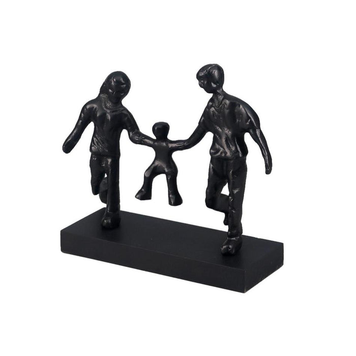 Alu Couple With Child Sculpure On Black Mdf Base - Black AM9015