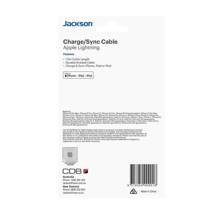 Jackson 1.5M Mfi Certified Apple Usb-A  To Lightning Data And Charge