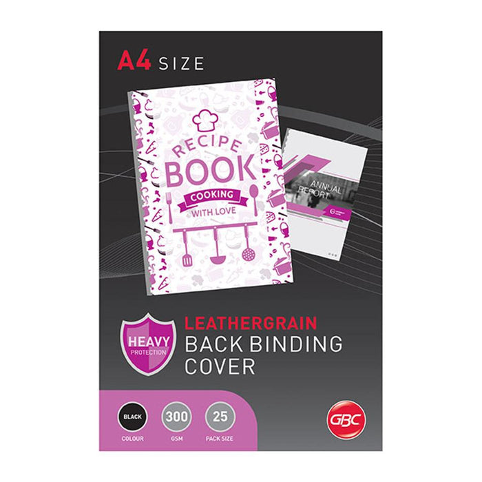 Gbc Binding Cover A4 L/Grain Black Pk25 BCL300BK25