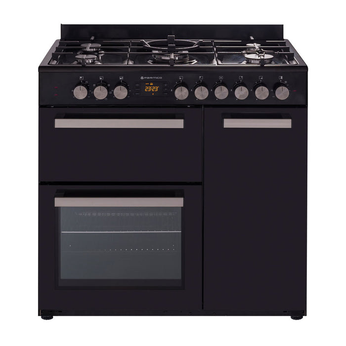 Parmco 900mm Country Style Freestanding Gas Stove 1 & 1/2 Ovens + Grill Black CS 900G-BLK