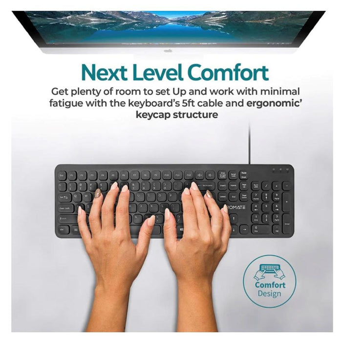 Promate Ultra-Slim Wired Keyboard With Angled Kickstand