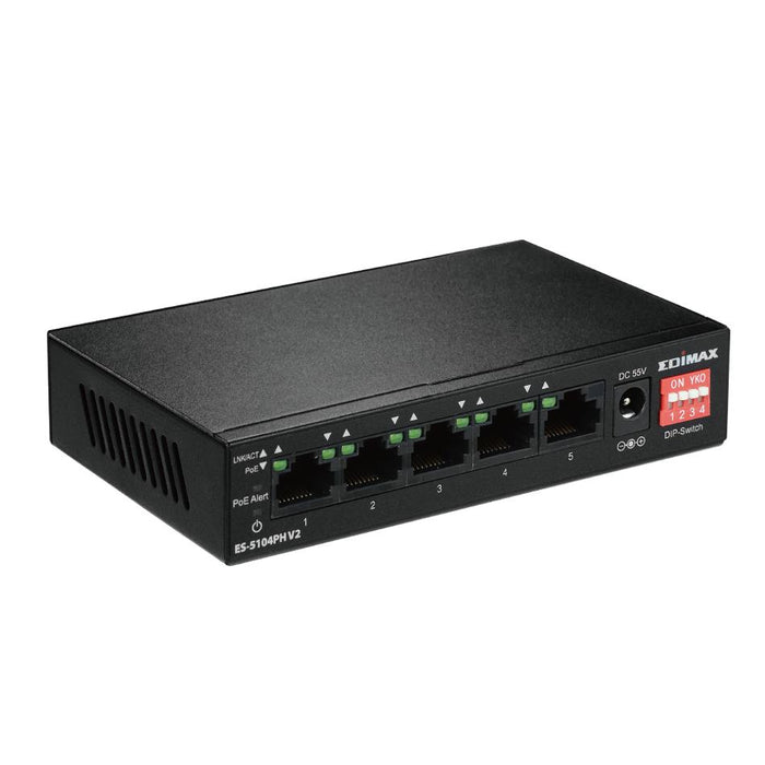 Edimax 5 Port 10/100 Fast Ethernet With 4X Poe+ Ports And Dip Switch.