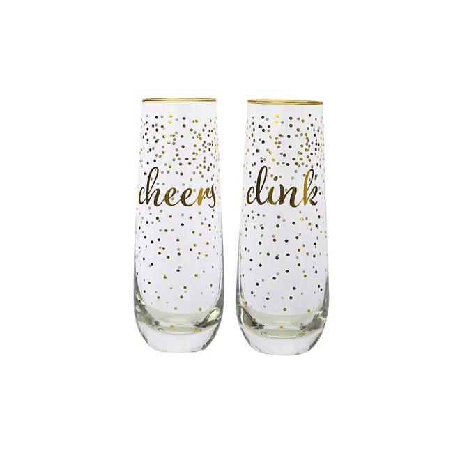 Maxwell & Williams Celebrations Stemless Flute 300ML Set of 2 Cheers Clink Gift Boxed FK0074
