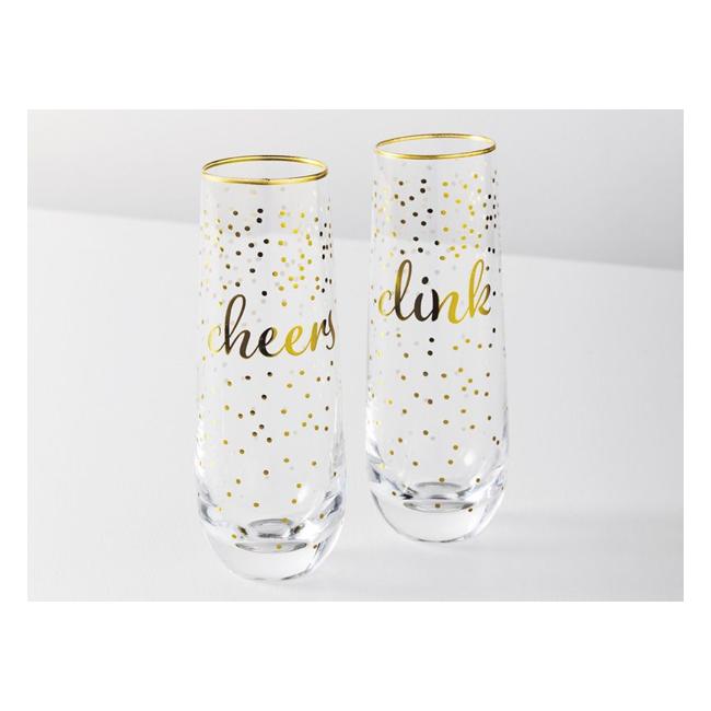 Maxwell & Williams Celebrations Stemless Flute 300ML Set of 2 Cheers Clink Gift Boxed FK0074