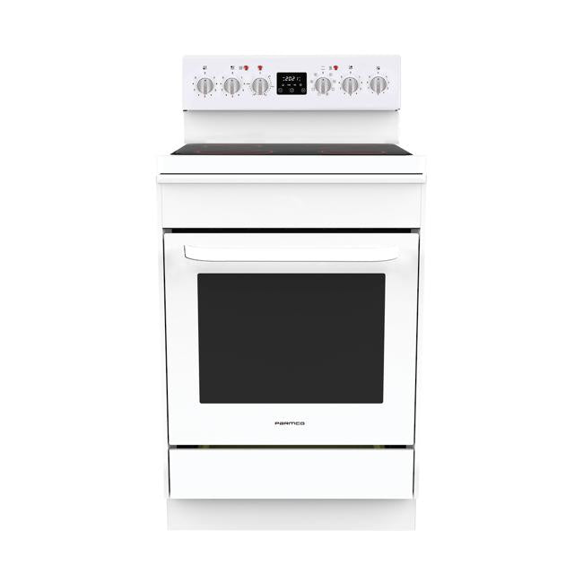 Parmco 600mm Freestanding Stove, Ceramic Cooktop, 8 Function Electric Oven, White FS60WC8