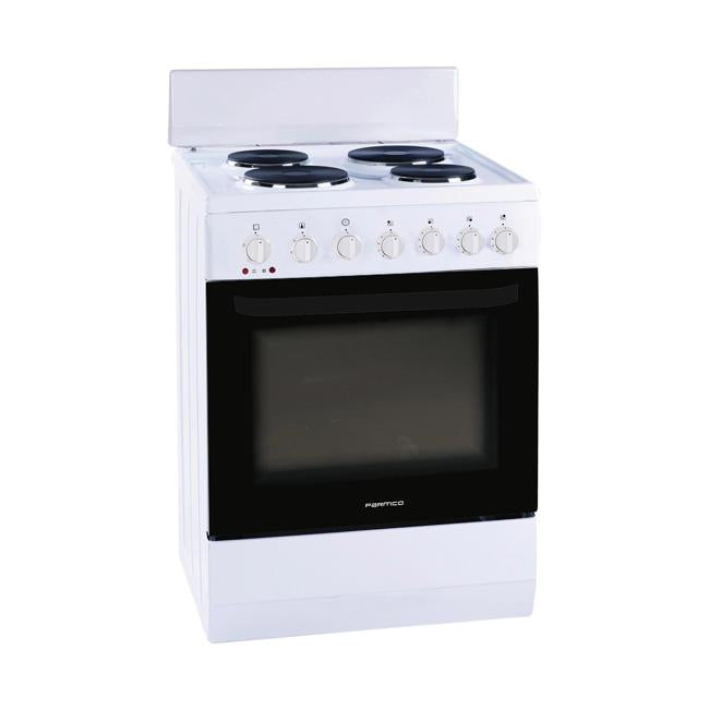 Parmco 600mm Freestanding Stove, Solid Plate Cooktop, Electric Oven, White FS60WP4