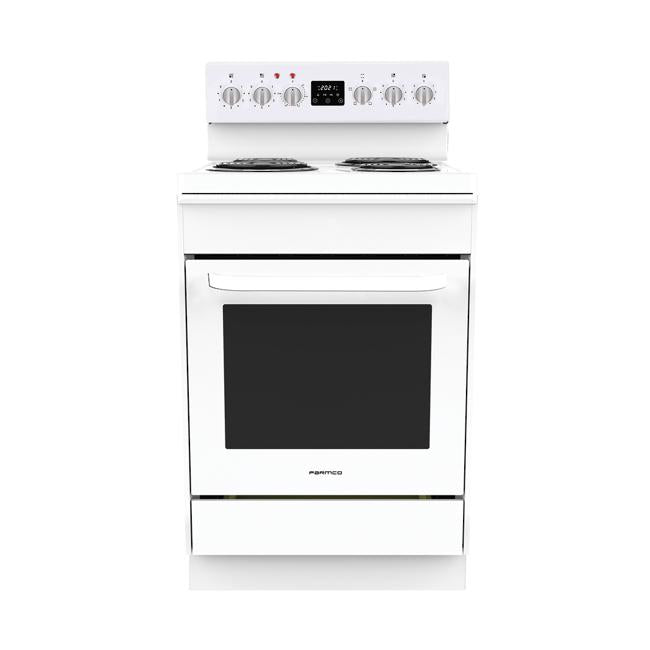 Parmco 600mm Freestanding Stove, Radiant Coil Cooktop, 4 Function Electric Oven, White FS60WR4