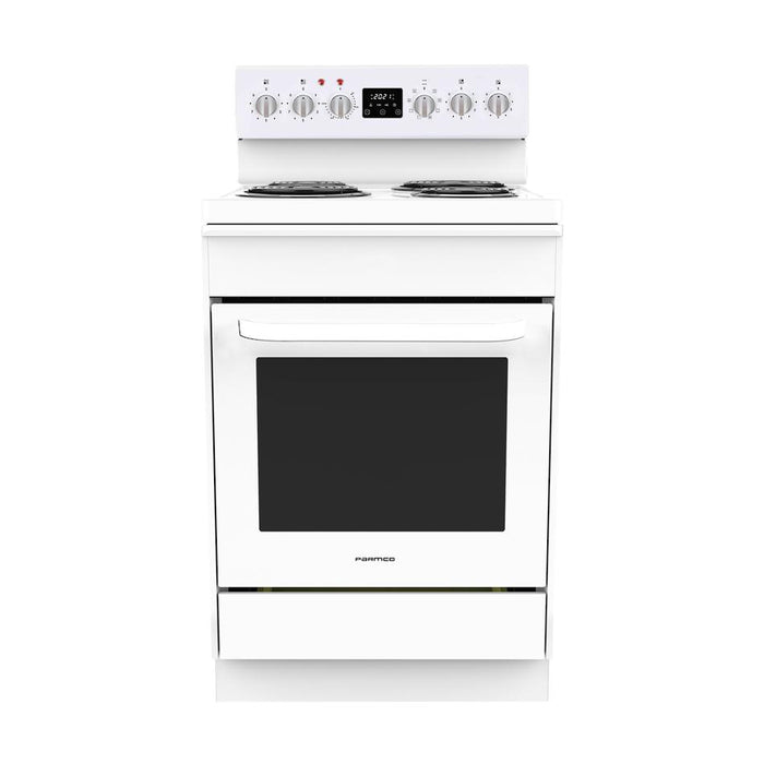 Parmco 600mm Freestanding Stove, Radiant Coil Cooktop, 8 Function Electric Oven, White FS60WR8