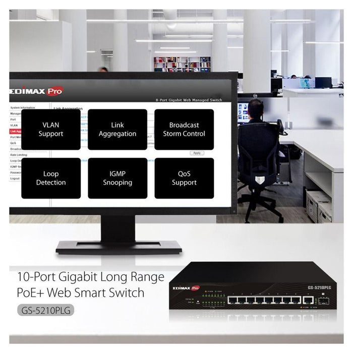 Edimax 10-Port Gigabit Poe+ Web Smart Switch With 1X Sfp Port.
