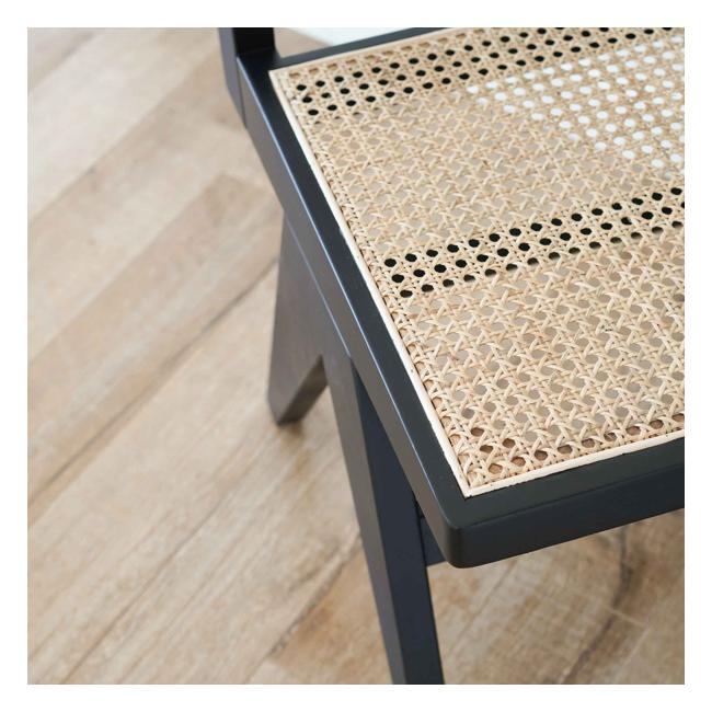 Palma Black Oak Dining Chair with Rattan Seat Close Up