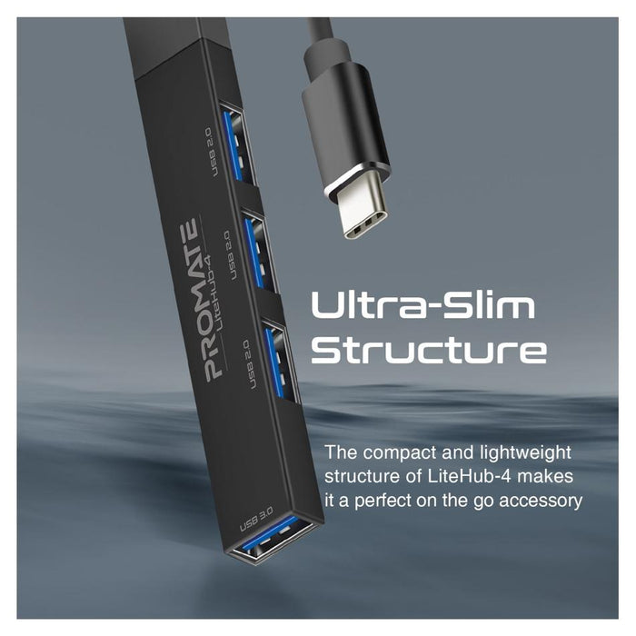 Promate 4-In-1 Ultra-Slim Multi Port Hub