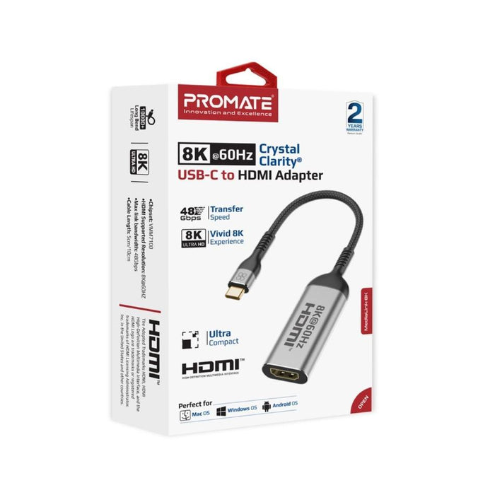 Promate Usb-C To Hdmi Adapter Supports Up To 8K@60Hz Hd Res.