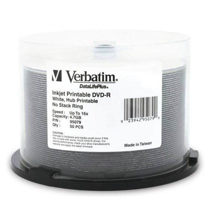 Verbatim Dvd-R 4.7Gb 16X White Wide Printable 50 Pack On Spindle MV263