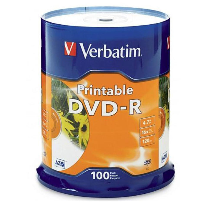Verbatim Dvd-R 4.7Gb 16X White Printable 100 Pack On Spindle MV271