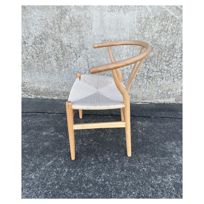Natural wood and Rattan Wishbone Chair-4