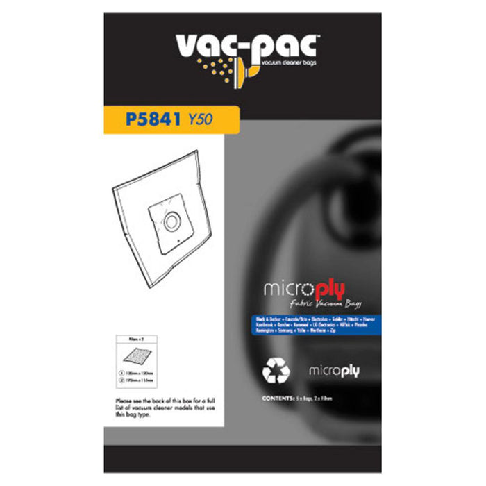 Vac-Pac Vacpac Vacuum Cleaner Microply Bag Y50 P5841