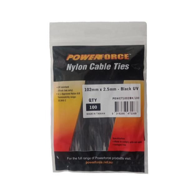 Powerforce Cable Tie Black Uv 102Mm X 2.5Mm Weather Resistant Nylon.