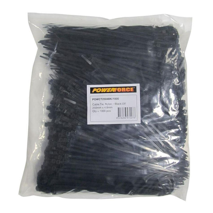 Powerforce Cable Tie Black Uv 250Mm X 4.8Mm Weather Resistant Nylon.