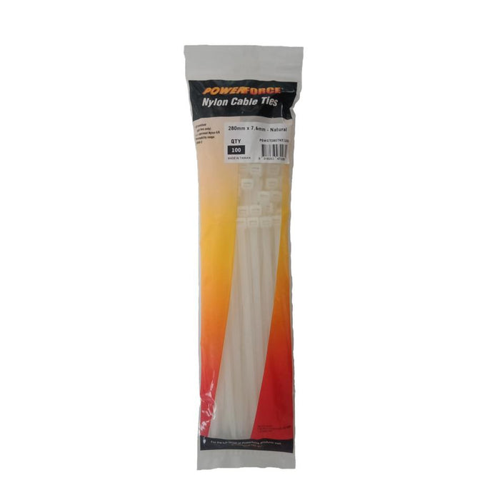 Powerforce Cable Tie Natural 280Mm X 7.6Mm Nylon 100Pk