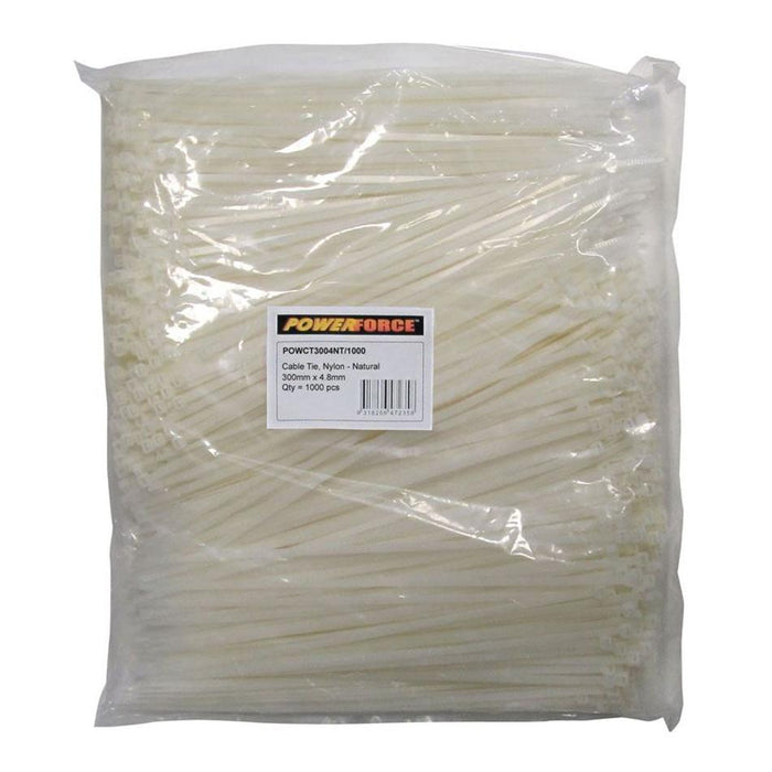Powerforce Cable Tie Natural 300Mm X 4.8Mm Nylon Pack Of 1000.
