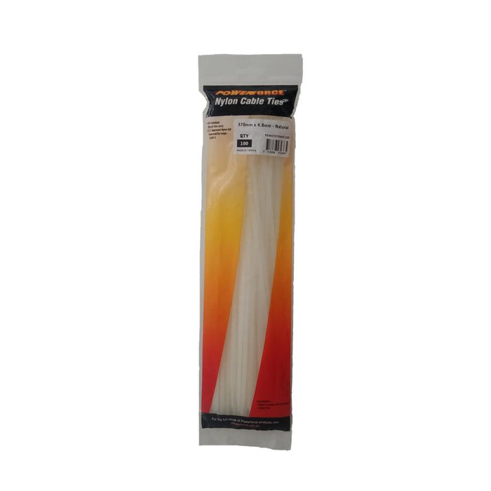 Powerforce Cable Tie Natural 370Mm X 4.8Mm Nylon 100Pk