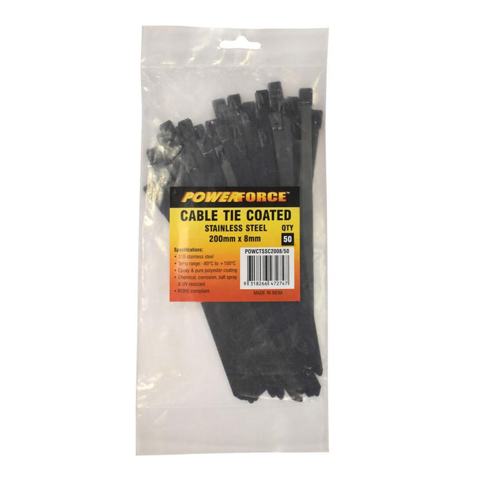Powerforce Cable Tie 316Ss Coated 200Mm X 8Mm 50Pk