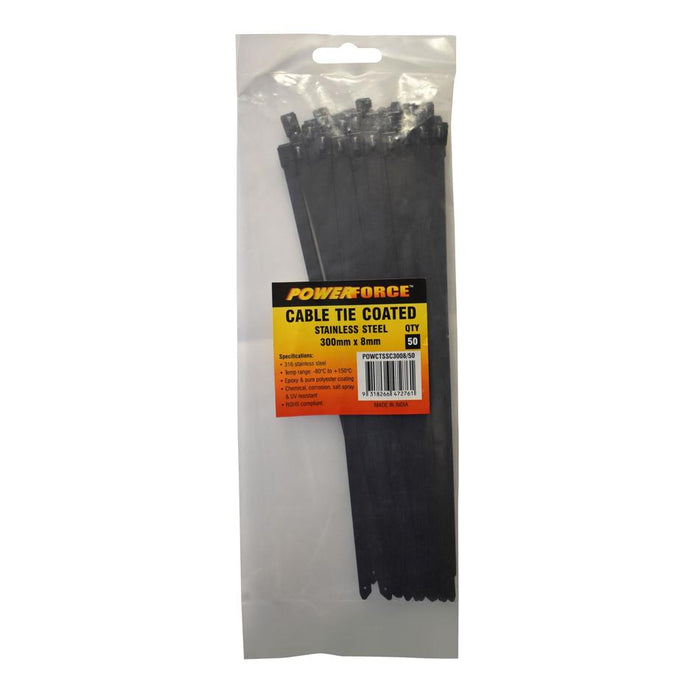 Powerforce Cable Tie 316Ss Coated 300Mm X 8Mm 50Pk