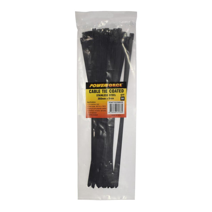 Powerforce Cable Tie 316Ss Coated 360Mm X 8Mm 50Pk