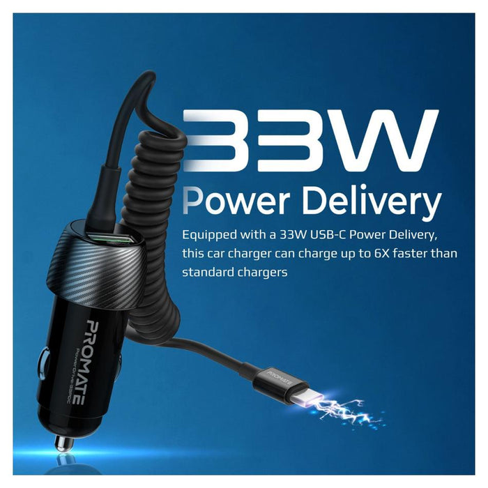 Promate 33W Car Charger With Usb-C Cable