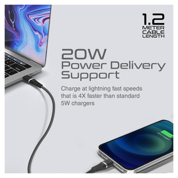 Promate 1.2M Mfi Certified Usb-C To Lightning Data & Charge Cable.