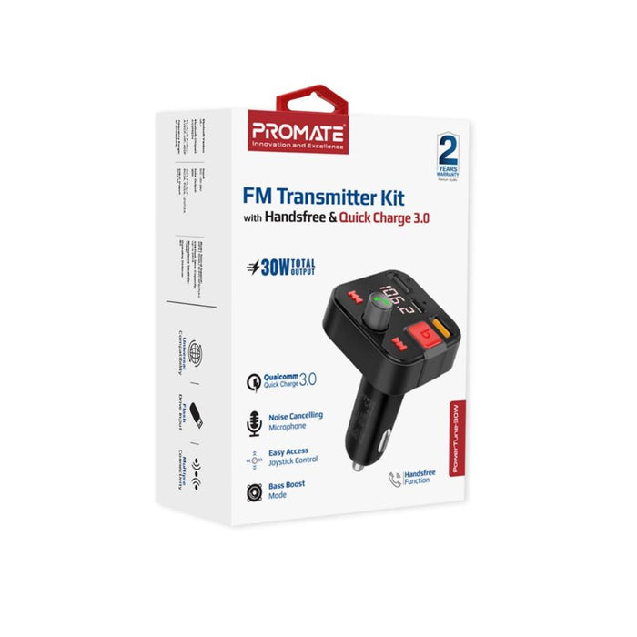 Promate Wireless In-Car Fm Transmitter With Usb-C & Usb-A