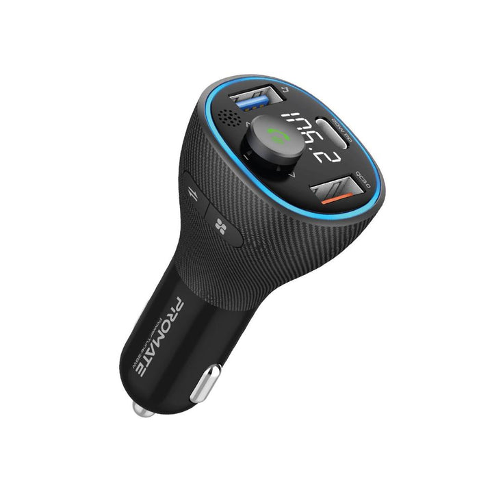 Promate Wireless In-Car Fm Transmitter With Usb-C & Usb-A