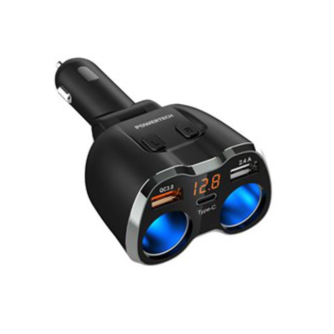 Dual Car Cigarette Lighter Adaptor With 3 X Usb Charging Ports + Voltmeter