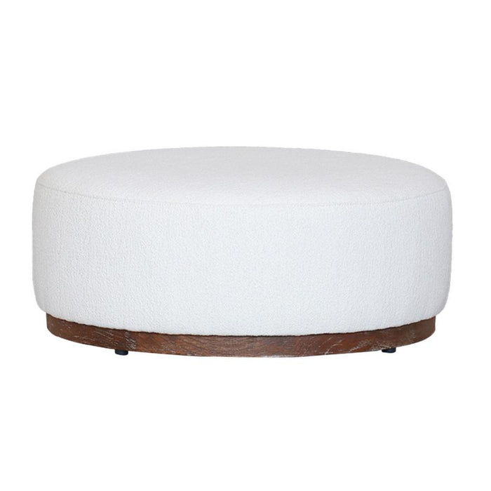 Rembrandt Round Ottoman W/ White Boulce Fabric/ Oak Base PR2065