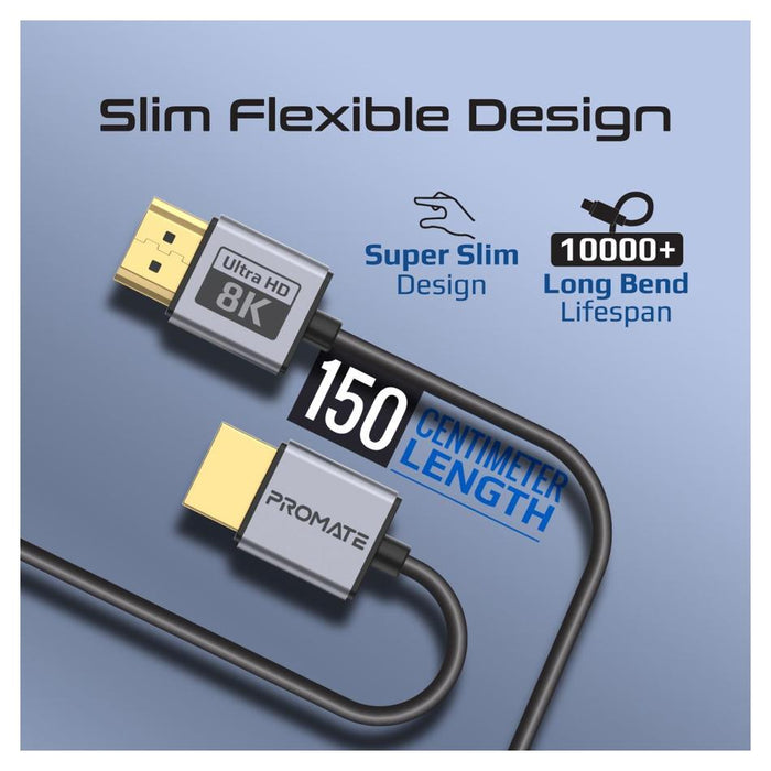 Promate 1.5M Hdmi 2.1 Ultra Hd Super Slim Audio Video Cable.
