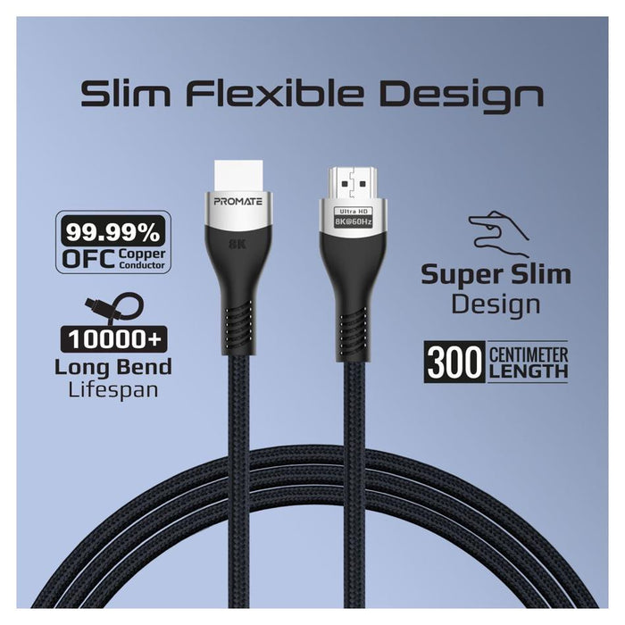 Promate 3M Hdmi 2.1 Ultra Hd Super Slim Audio Video Cable.