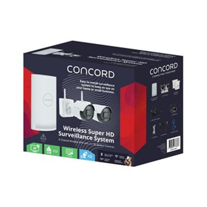 Concord 8 Channel Wireless Nvr Kit With 2X 2K Battery Cameras QV5520