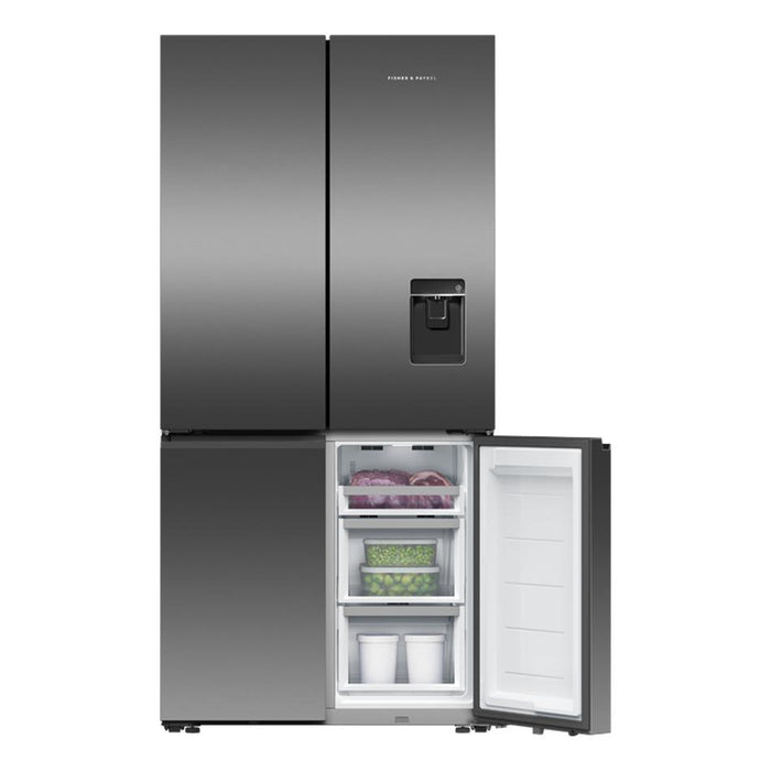 Fisher & Paykel Freestanding Quad Door Refrigerator Freezer, 90.5cm, 690L, Ice & Water RF730QNUVB1