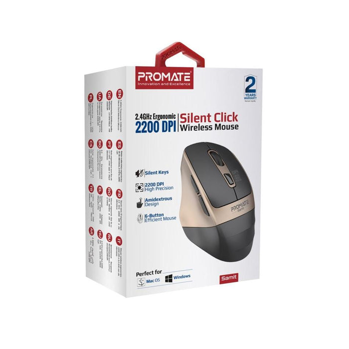 Promate Ergonomic Silent Click Wireless Mouse SAMIT.GLD