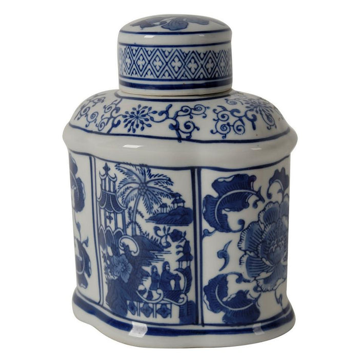 Rembrandt Ren Oval Jar With Lid - Blue And White SE2064