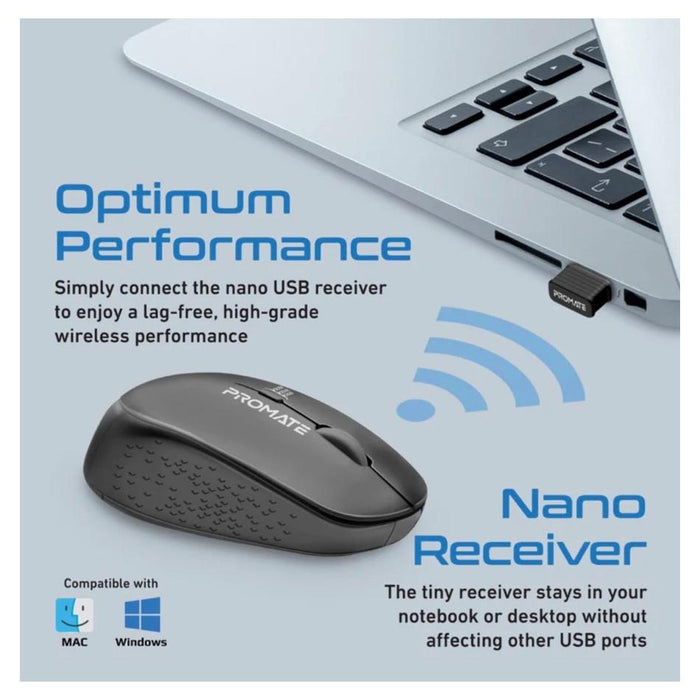 Promate Ergonomic Wireless Mouse 800/1200/1600 Dpi TRACKER.BLK