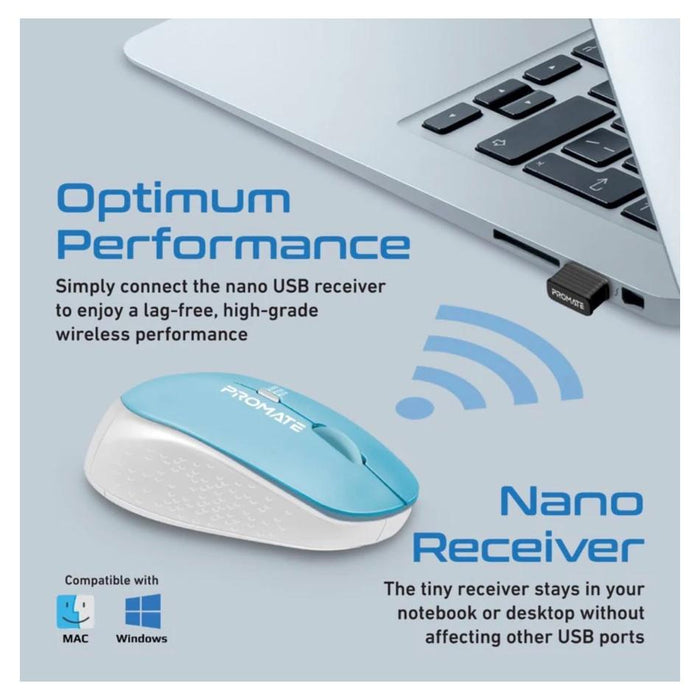 Promate Ergonomic Wireless Mouse 800/1200/1600 Dpi TRACKER.BL