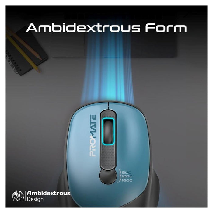 Promate Ezgrip Ambidextrous Ergonomic Wireless Mouse. UNIGLIDE.BL