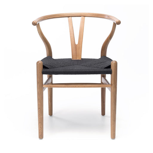 Wishbone Natural Oak Dining Chair with Black Rope Seat 1