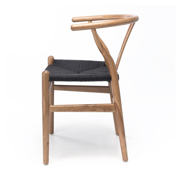 Wishbone Natural Oak Dining Chair with Black Rope Seat 3