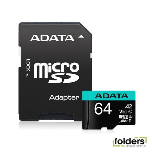 ADATA Premier Pro microSDXC UHS-I U3 A2 V30 Card 64GB + Adapter - Folders