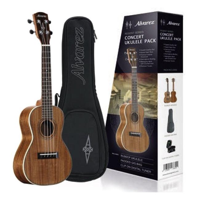 Alvareuz RU90 Acacia Concert uke with back and tuner