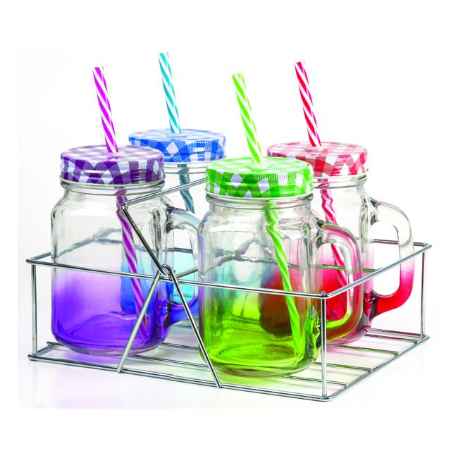 Avanti Colour Mason Jar With Handle 400ml 4pc Set