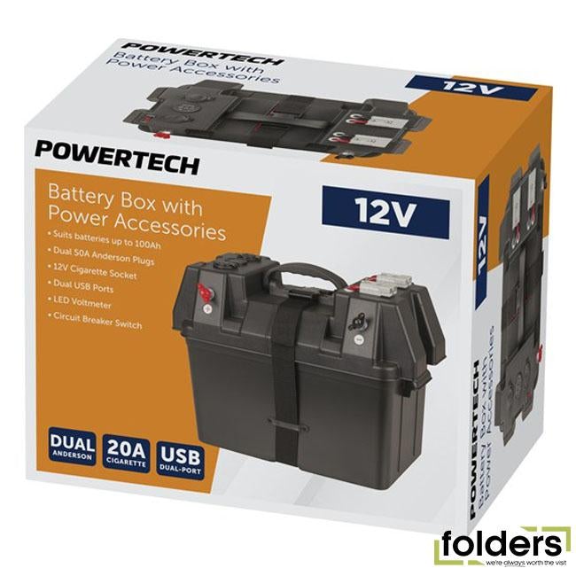 Battery box with voltmeter and dual usb charger and dual anderson plugs - Folders