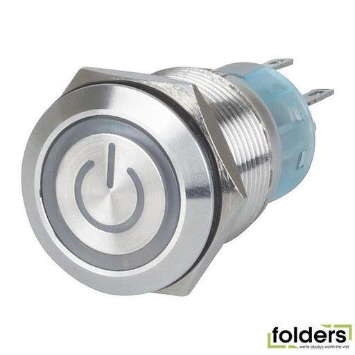 Blue 19mm ip67 metal pushbutton momentary switch with iluminated power indicator - Folders